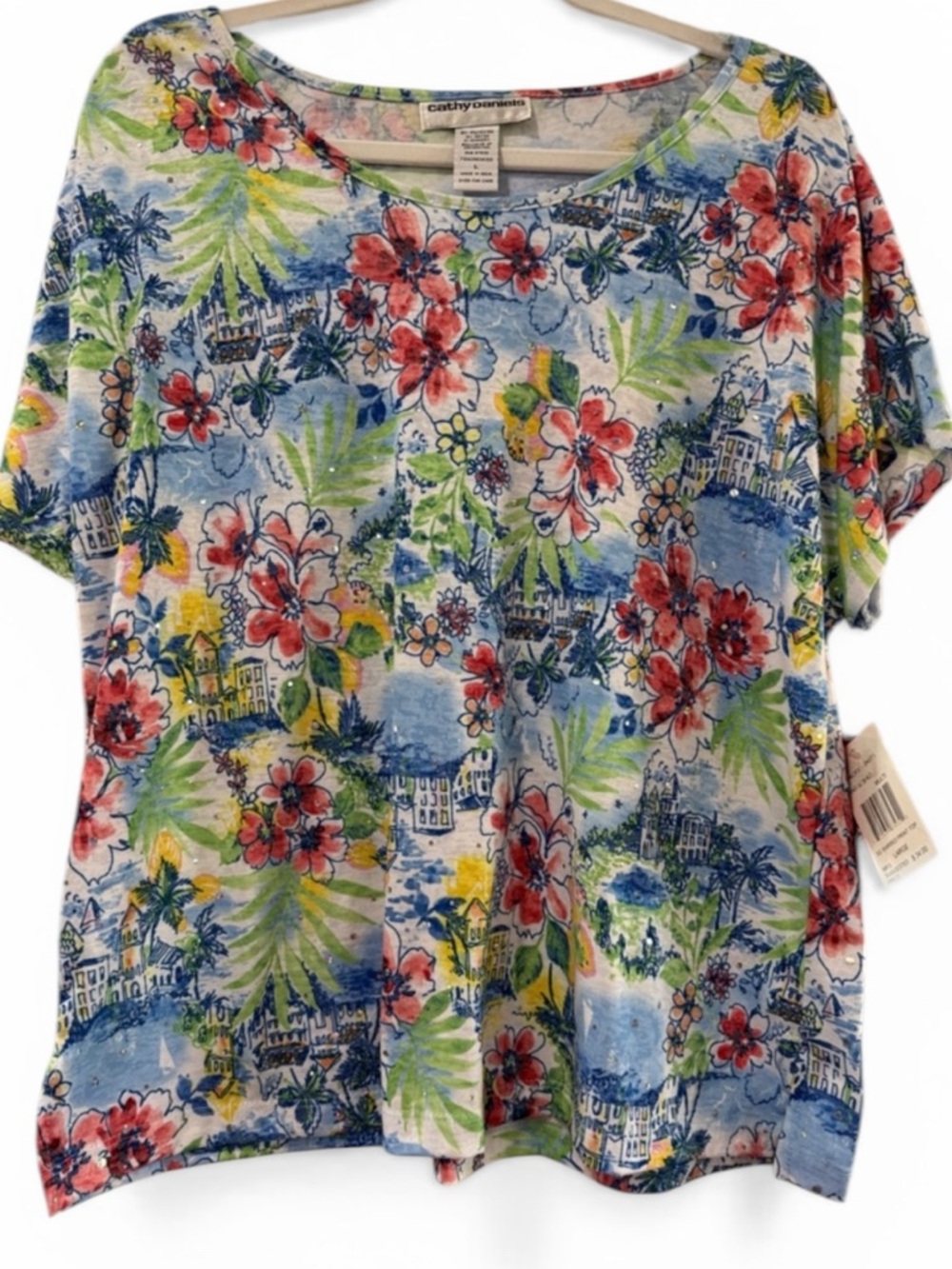 Cathy Daniels Floral Embellished Top w/ Fun Summer Colors - Women's Size Large